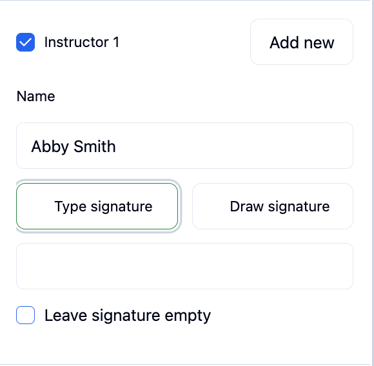 Instructor name and signature