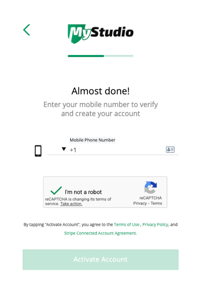 Creating Master Account Step 5 - Add Mobile Phone to Verify and Create Account
