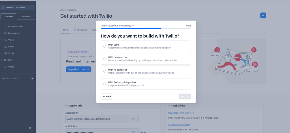 Twilio Step 2: Set up Twilio account