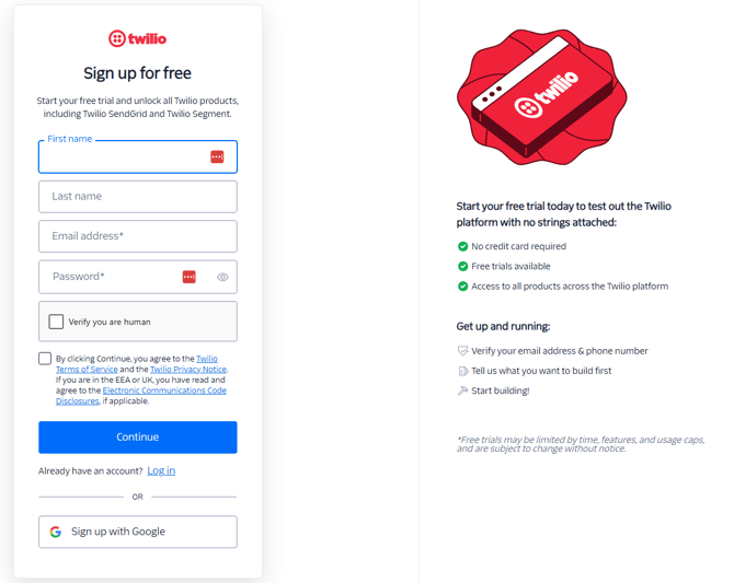 twilio sign up