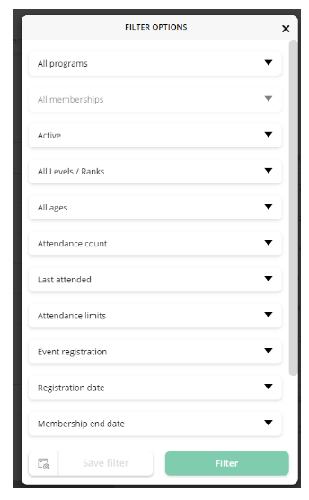 filter options