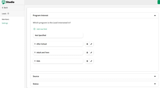 MyStudio lead program interest