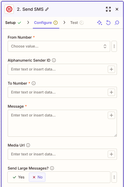 Send SMS configure