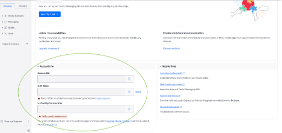account SID and auth token