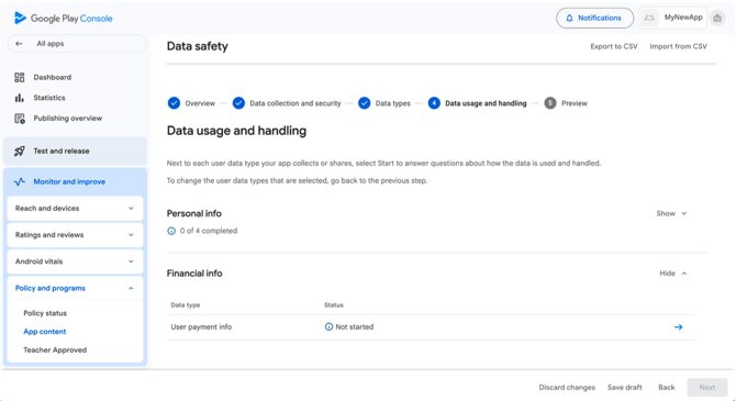 Data usage and handling