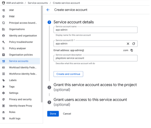 service account details
