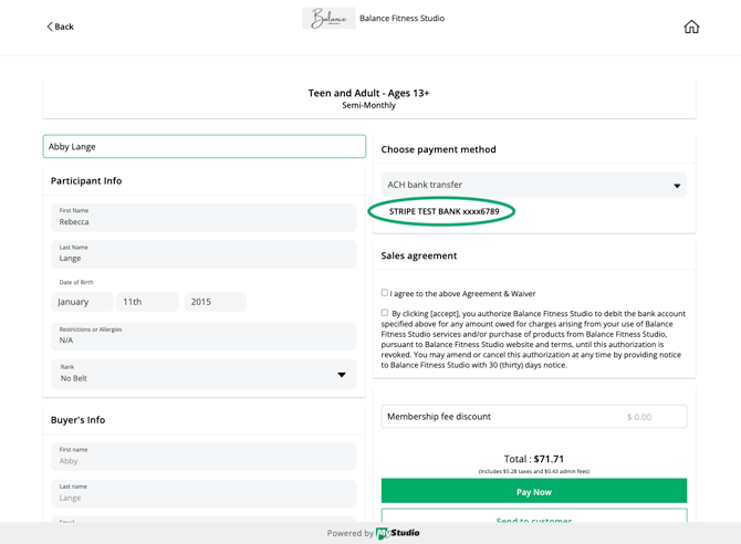 Connected ACH at checkout