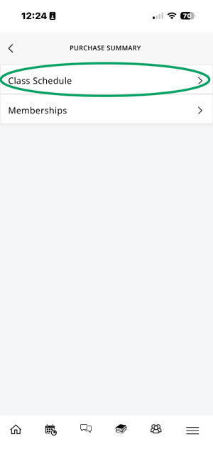 Purchase Summary > Class Schedule