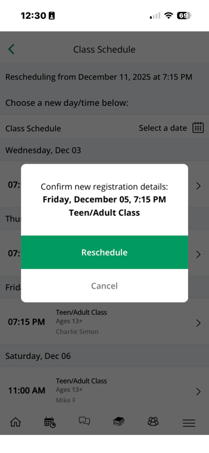 Reschedule Confirmation Message