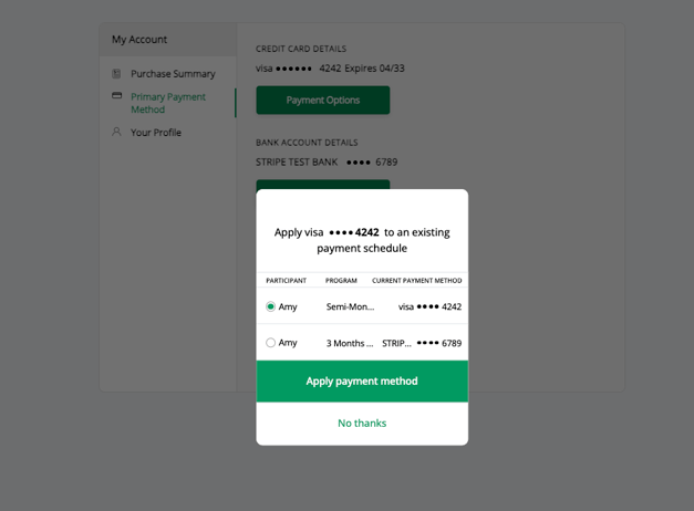 Apply payment method to existing payment schedule