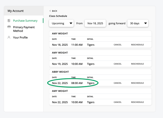 New schedule after rescheduling