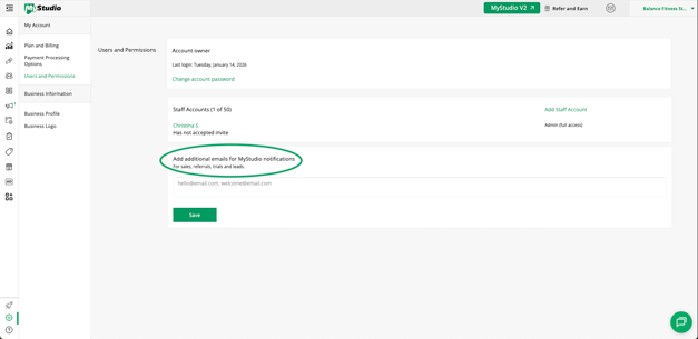 Add additional emails for MyStudio notifications