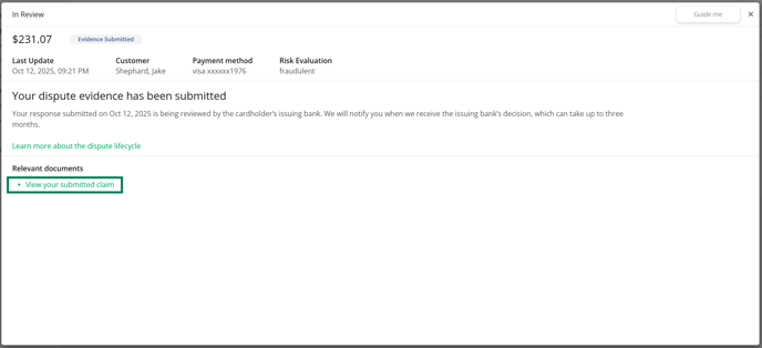 view submitted claim