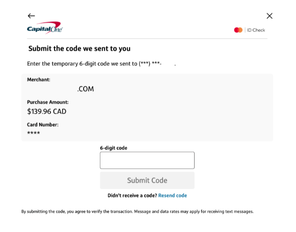 Capital One Submit Verification Code
