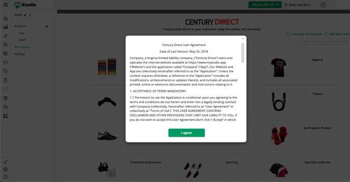 Century Direct User Agreement Popup
