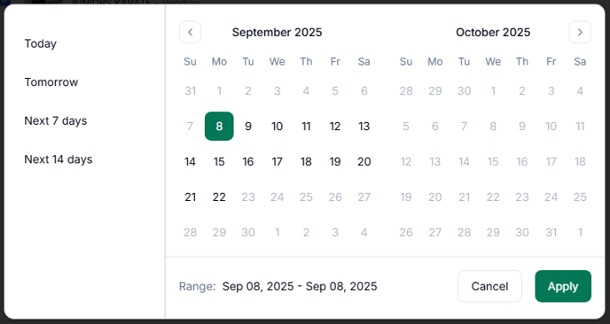 Export date range