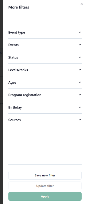 event participant filters