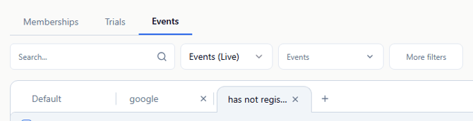 event participants pinned filters
