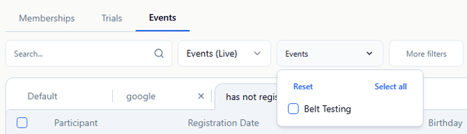 filter by specific events
