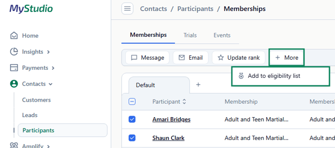 add eligibility membership participants