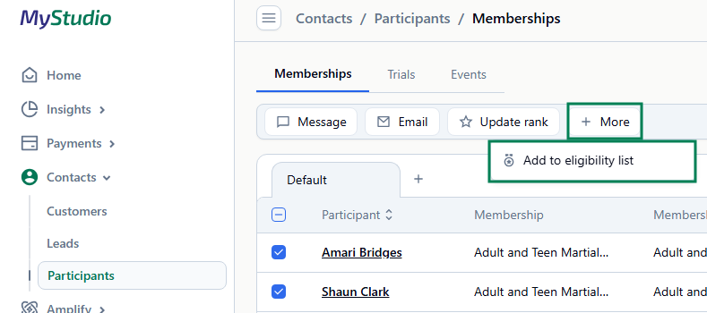 V2: Membership participant contacts