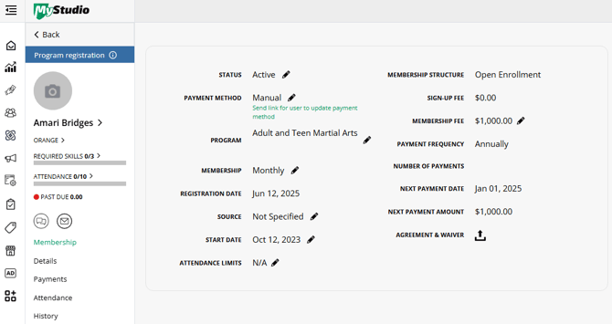 edit membership registration