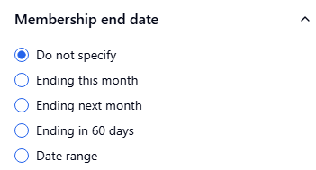 membership participant end date filter