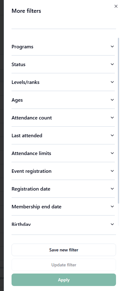 membership participants filter