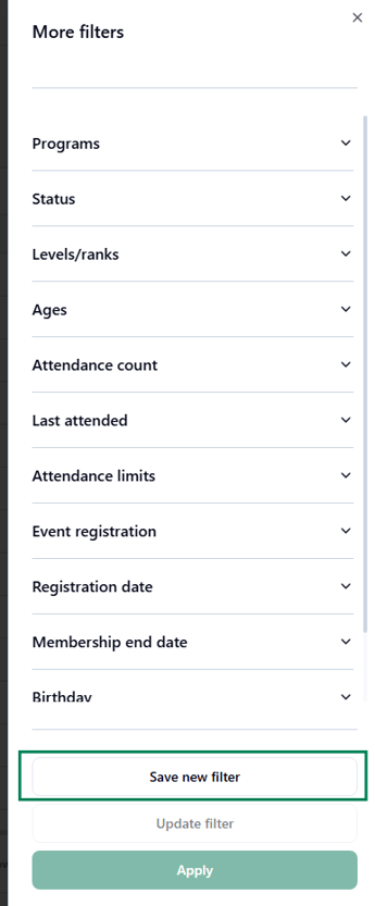 save filter membership participants