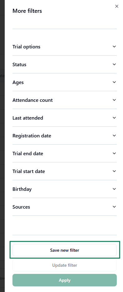save trial participant filter