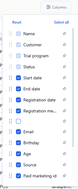 trial participant columns
