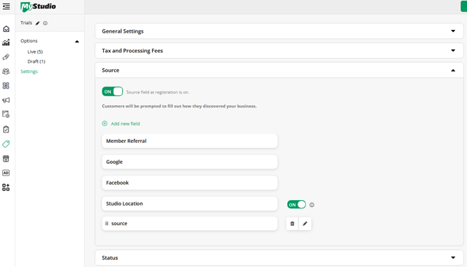 trial participant custom sources and statuses