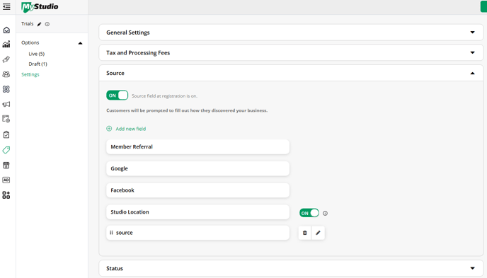 trial participant custom sources and statuses