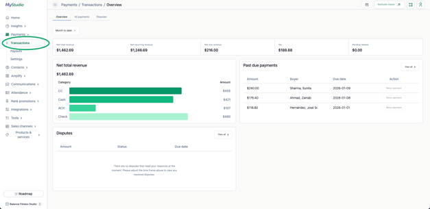 Payments > Transactions