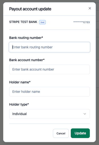 Payout account update