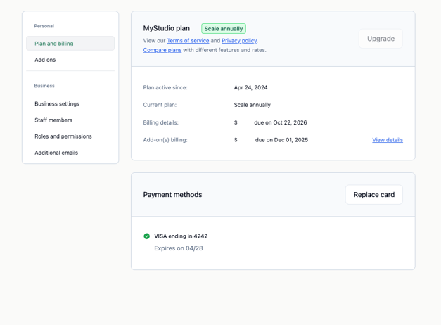 V2 Plan and Billing Section