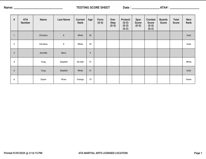 ata test sheet