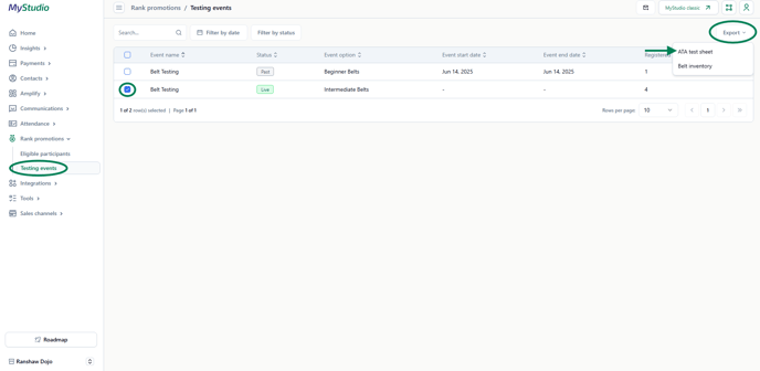 export ata test sheet