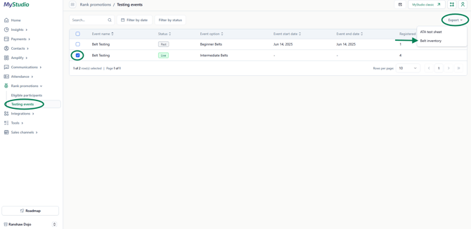 export belt inventory
